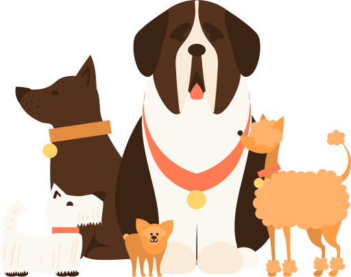 Illustration de six chiens de tailles différentes