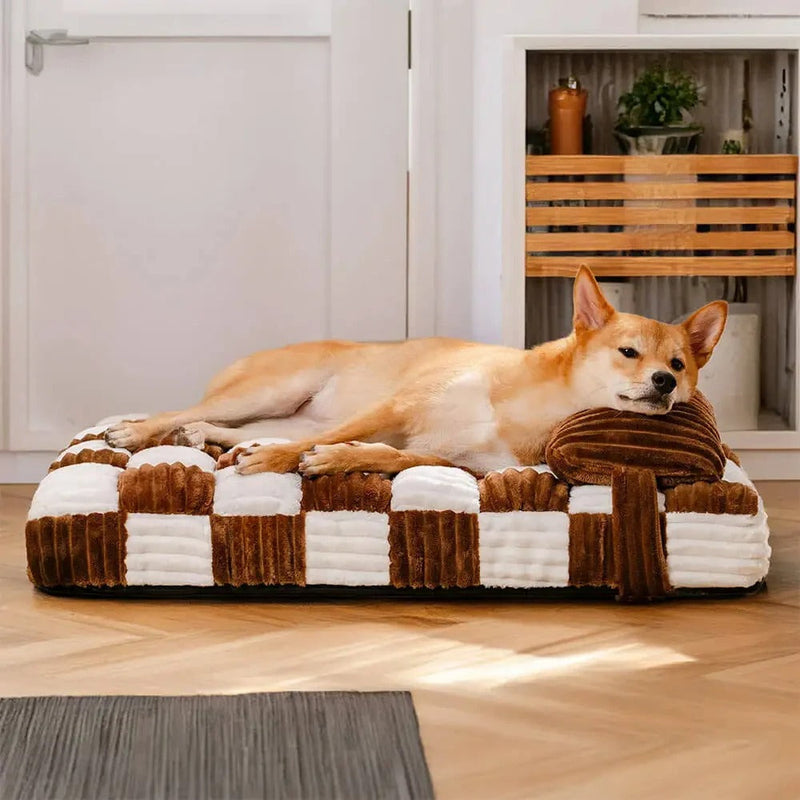 lit chien design échiquier
